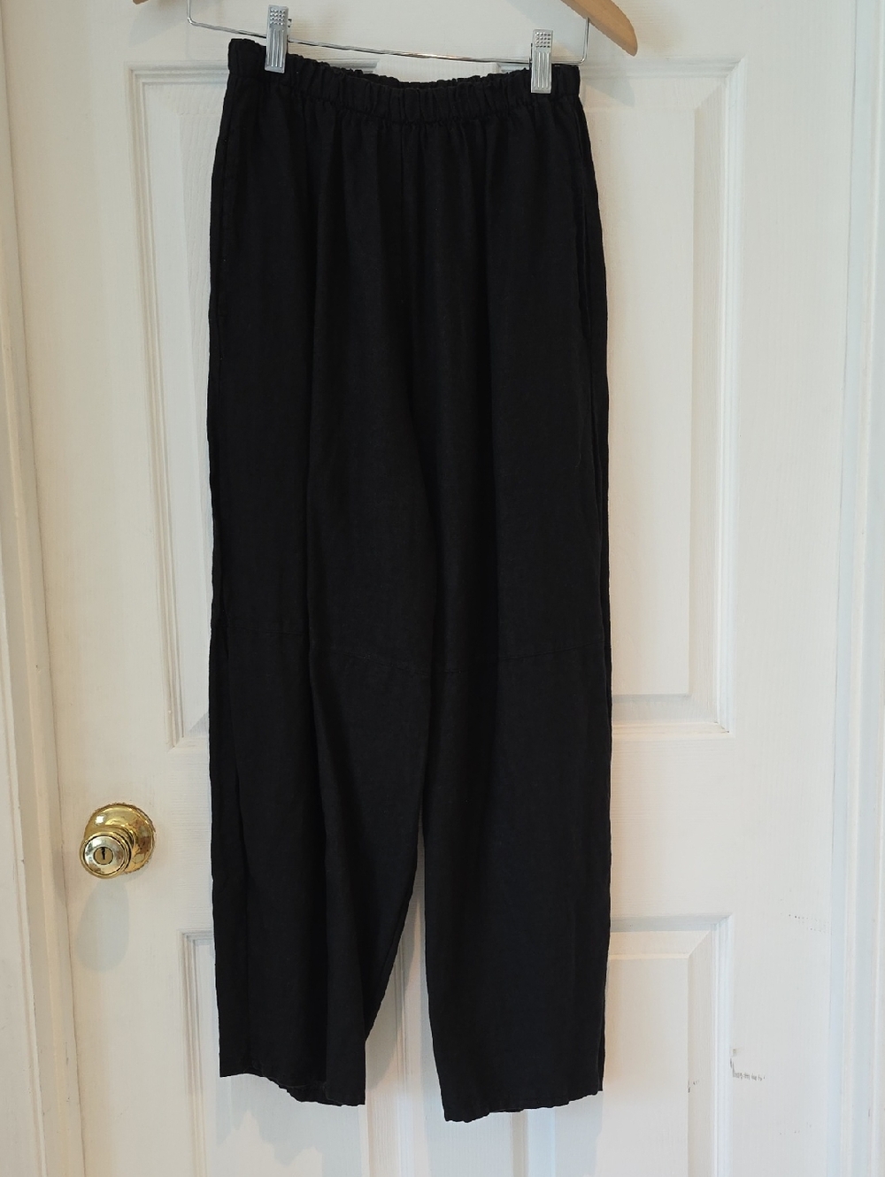 100% Linen bryn Walker Black Wide-Leg Elastic-Waist Pants Size Xs